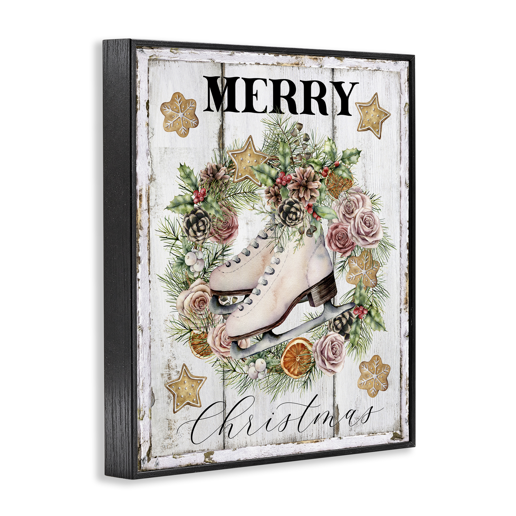 Stupell Industries Winter Ice Skates Holiday Painting Black Framed Art Prints Wall Art, 16 x 20