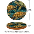 thumbnail image 3 of Turtle 6-Piece Microfiber Leather Round Coaster Set, 11x11 cm/4.3x4.3 in, Drink Coasters for Home and Office, Easy to Clean, Black Color, 3 of 6