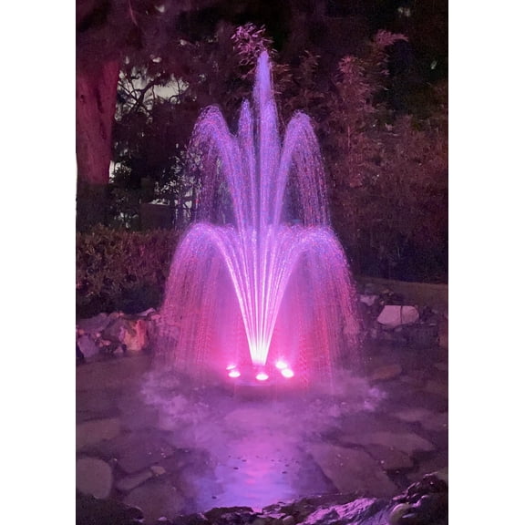 OceanMist PJ2000-6C Floating Pond Fountain, RGB LED Lighting, Includes Pump & Nozzles