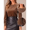 thumbnail image 2 of DARING DIVA Women's Velvet Crew Neck Puff Long Sleeve Blouses XS Dark Khaki, 2 of 6