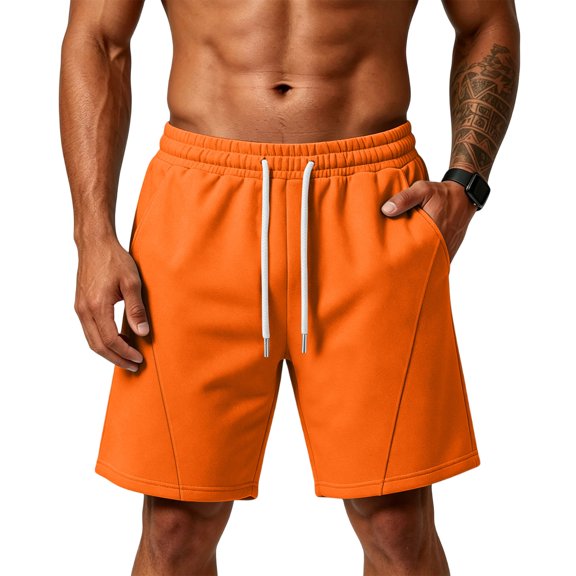 Dwellite Men's Casual Shorts Athletic Workout Shorts Lounge Drawstring SweatShorts with Pockets Orange S
