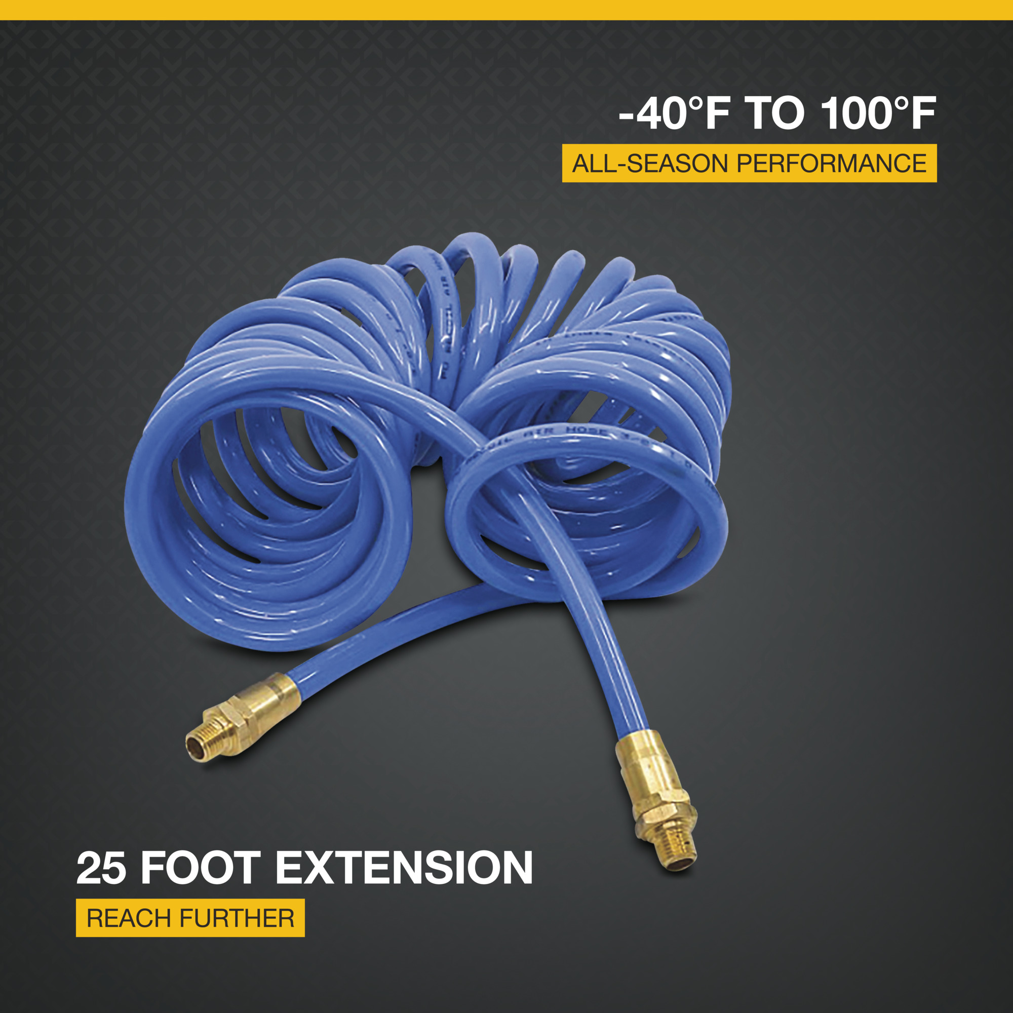 Klutch Polyurethane Recoil Hose Air Hose, 3/8in. x 25ft., 125 PSI