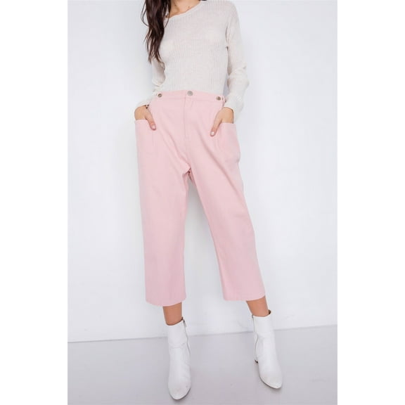 Pastel Chic Solid Ankle Wide Leg Adjustable Snap Waist Pants S