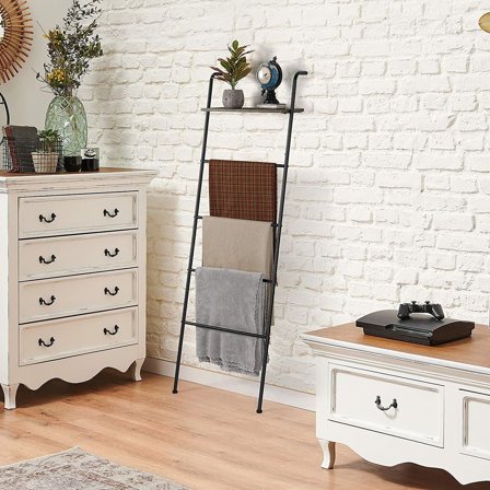 5-Tier Blanket Ladder with Towel Rack for Laundry and Bathroom Storage