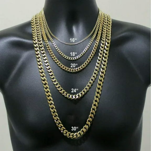 Stainless Steel Cuban Curb Chain Gold Plated 16-30" Mens Necklace 3/5/7/9/11mm