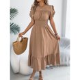 thumbnail image 7 of Women A Line Long Dress Short Ruffle Sleeve Casual Daily Wear Slim Fit Solid Color Round Neck S XL, 7 of 7