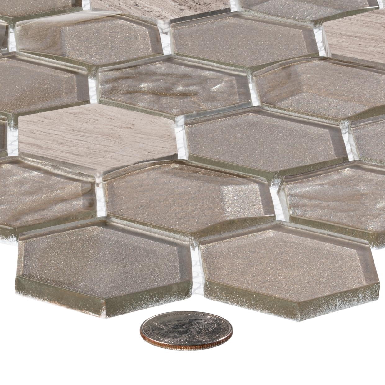 Xen Sheela Beige 2-in. Honeycomb Polished Glass and Natural Stone Mosaic Wall Tile