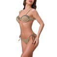 thumbnail image 4 of Conjuntos de bikini de color contrastante para mujeres INSPIRE CHIC, 2 piezas, top de tirantes espagueti y parte inferior triangular, trajes de baño, pequeño, caqui-gris, 4 of 5