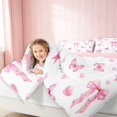 thumbnail image 5 of Erosebridal Light Satin Bow Ribbon Twin Bedding for Girls, Romantic Floral Print Bedding Comforter Set, Pink Reversible 7pcs, 5 of 6