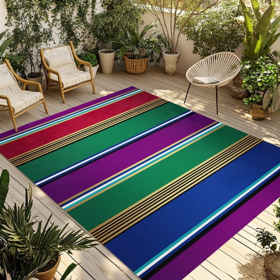 Red Green Purple Vertical Stripes Outdoor Area Rug 6x9ft Decorative Indoor Outdoor Rug Modern Abstract Line Patio Area Rug for Porch, Deck, Balcony, Entryway, Camping & RV