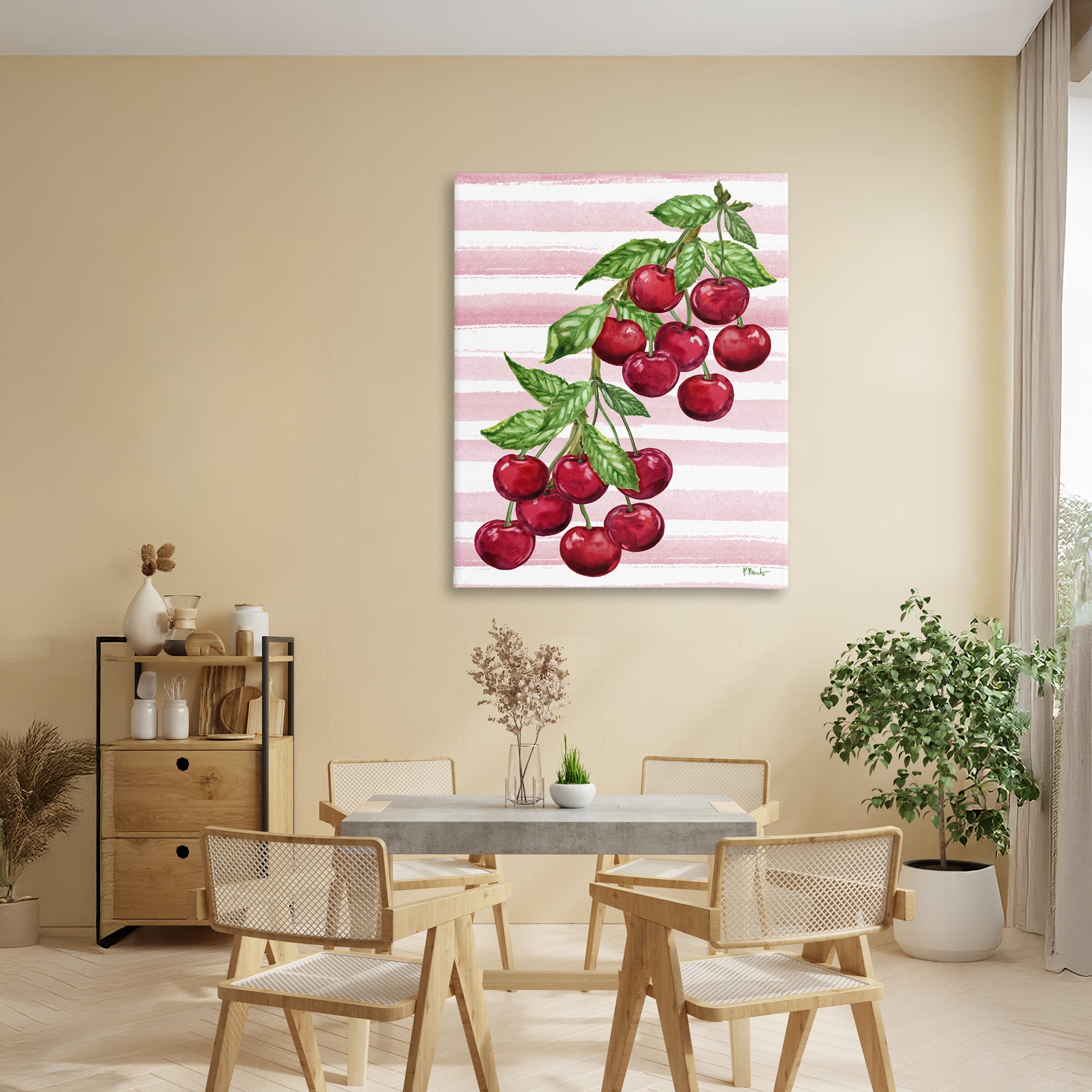 Stupell Industries Juicy Cherry Vine on Stripes Canvas Wall Art, design by Paul Brent