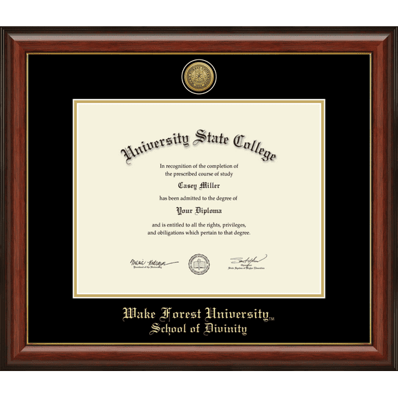 Wake Forest University School of Divinity Diploma Frame, Document Size 14" x 11"