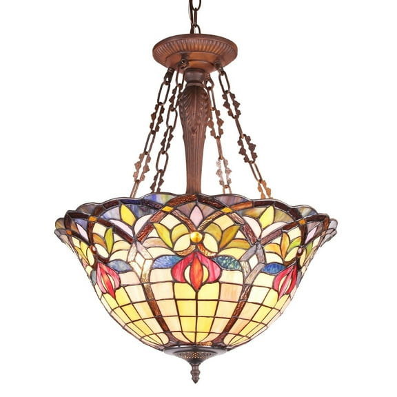 CHLOE Lighting LORETTA Tiffany-style Victorian 3 Light Inverted Ceiling Pendant 20" Shade