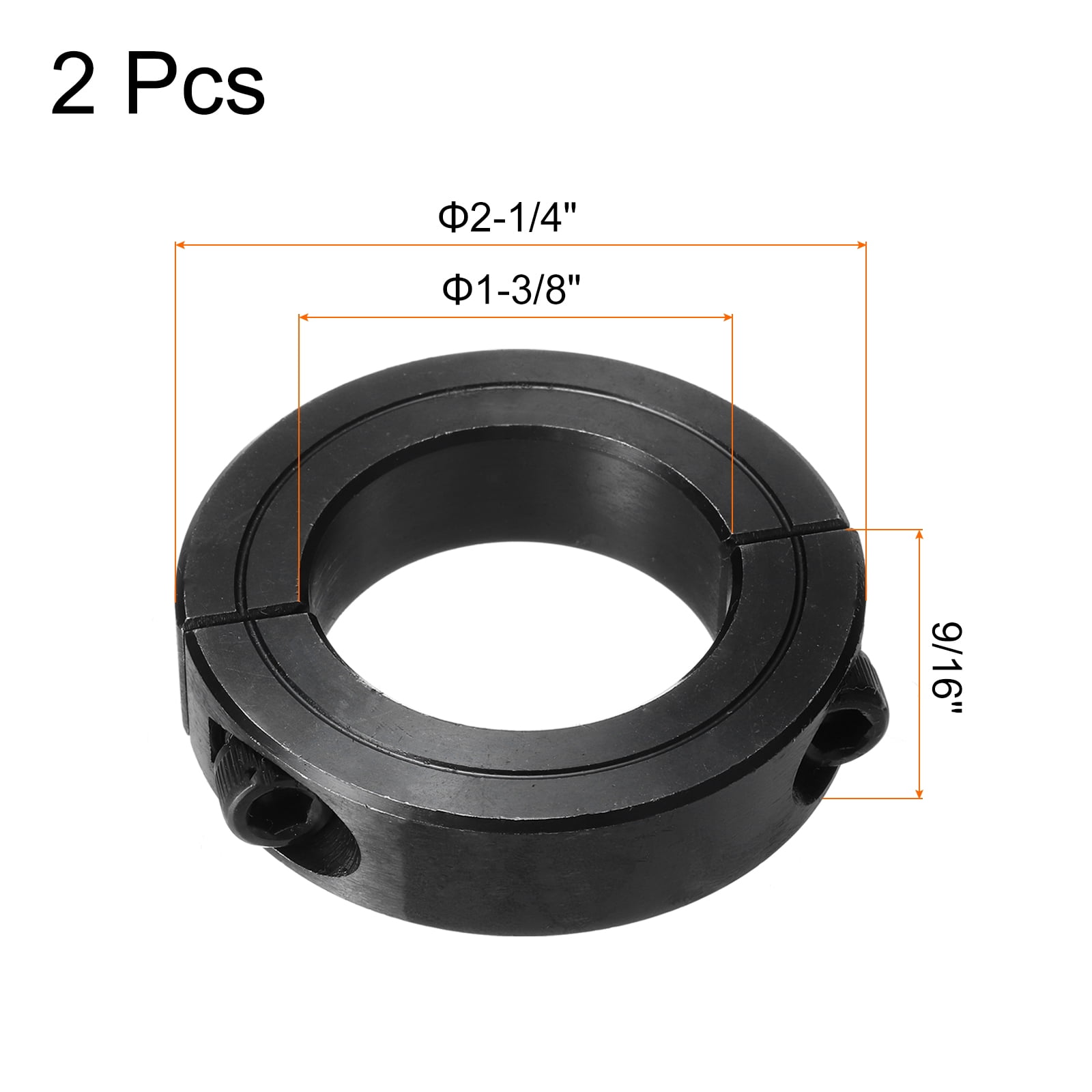 Uxcell Shaft Collar 1 3/8" Bore Double Split Carbon Steel Clamping Collar Shaft Collars with Set Screw Black 2 Pack