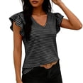 thumbnail image 2 of Craaazy Women's Plus Size Friendly Striped V-Neck Ruffle Short Sleeve Top for Daily Wear, 2 of 6