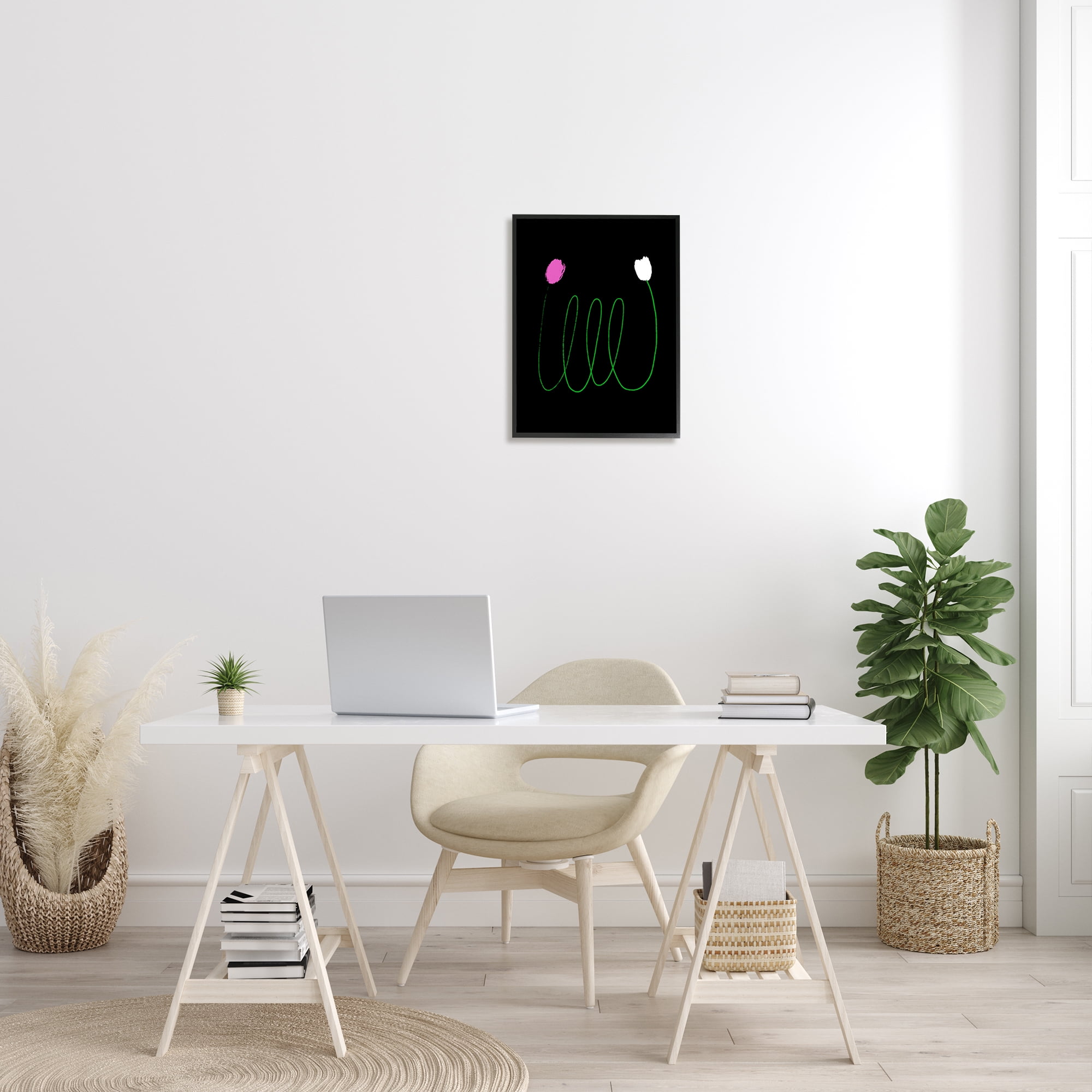 Stupell Industries Two Tulips Abstraction Modern Linework Connection Abstract Painting Black Framed Art Print Wall Art, 16 x 20