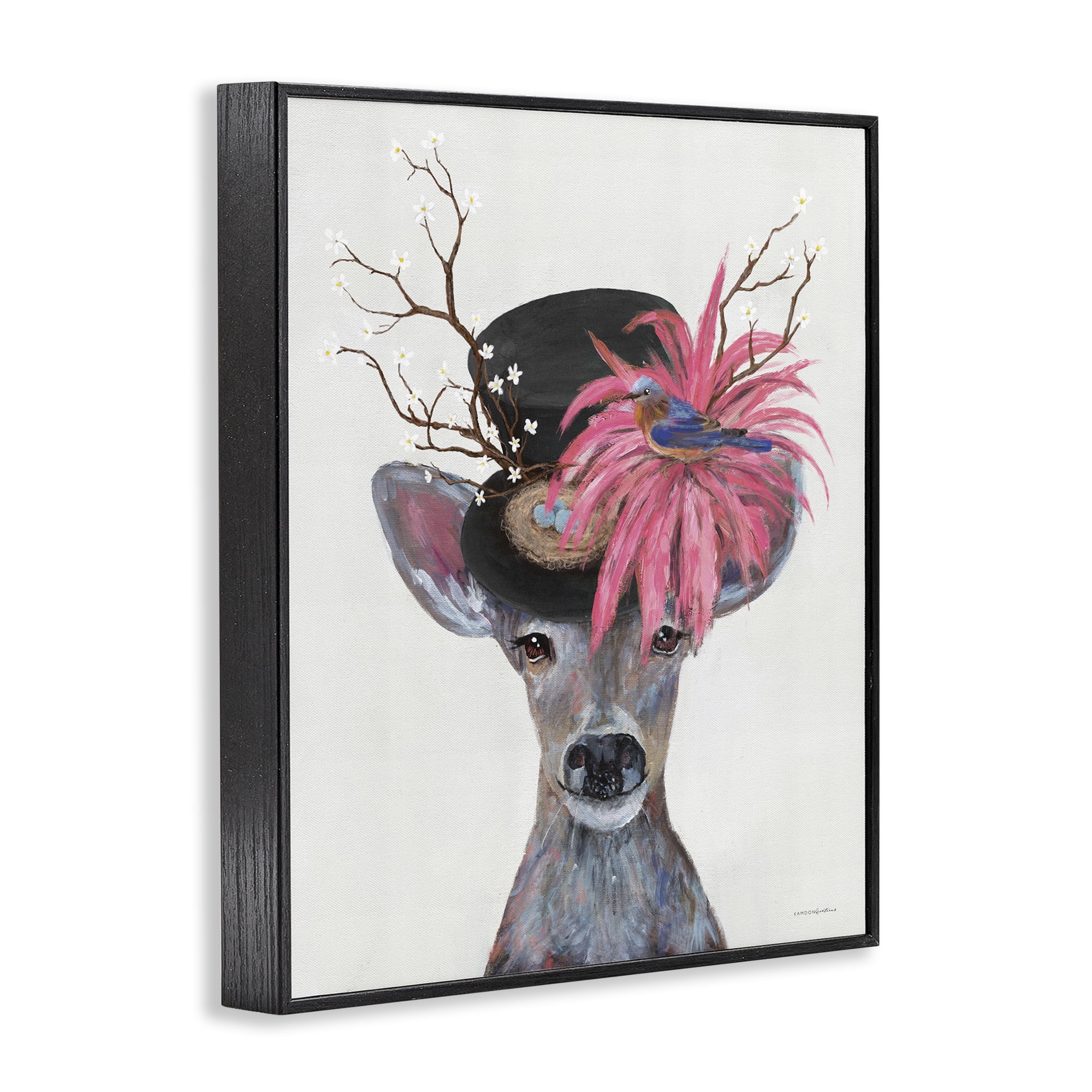 Stupell Industries Deer with Vintage Hat Animals & Insects Painting Black Framed Art Print Wall Art, 24 x 30