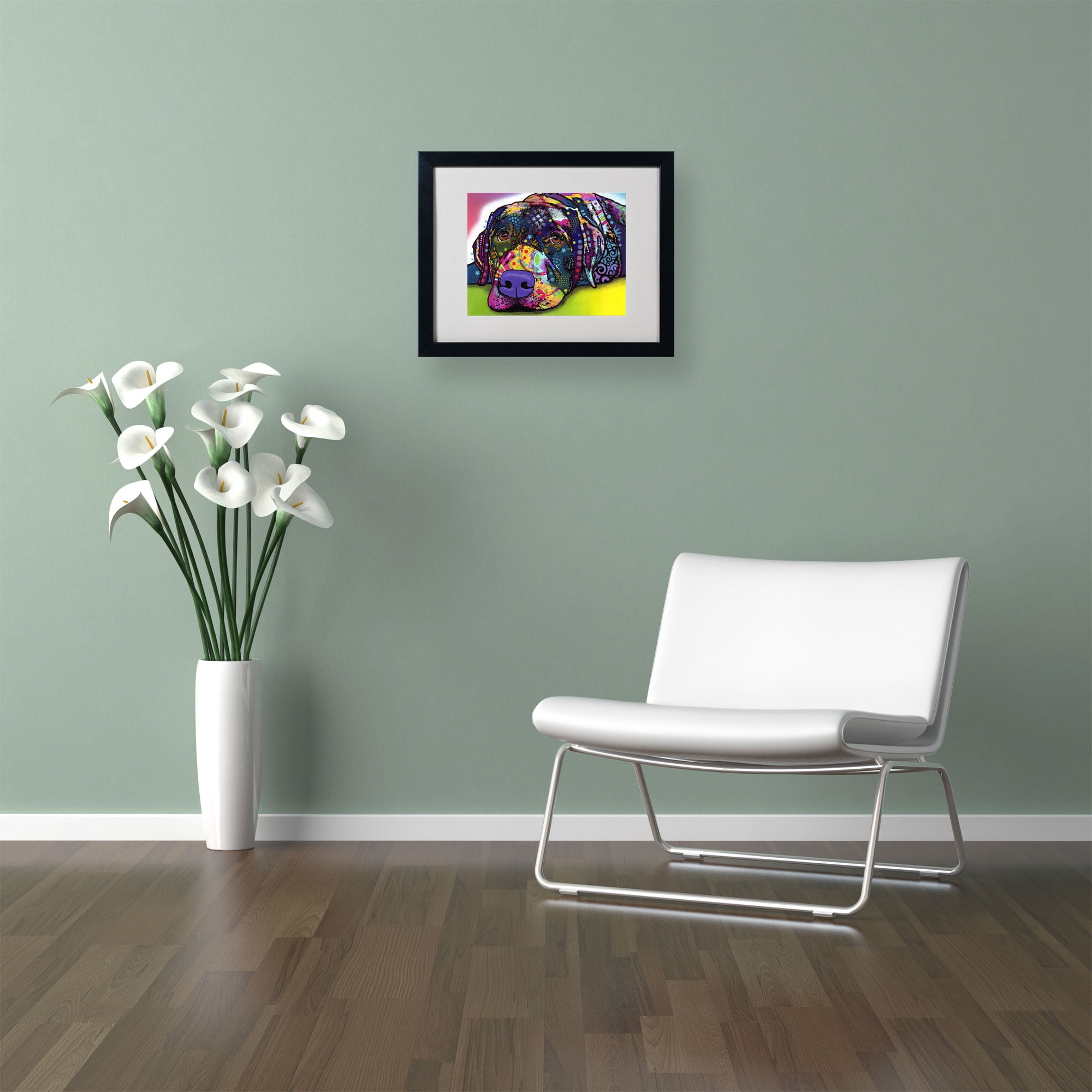 Matted art under acrylic in a black frame