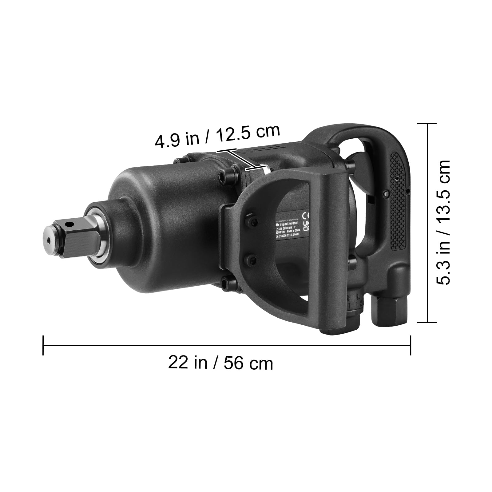 VEVOR 1 Inch Air Impact Wrench, Up to 2730 ft-lbs Reverse Torque Output 1" Pneumatic Impact Gun Lightweight w/ 2 Handles for Heavy Duty Repairs and Maintenance