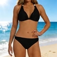 thumbnail image 2 of Hduncf Women's Triangle Ruched Bikini Set Solid Color Two Piece Swimsuit Halter Bathing Suit Black XL, 2 of 9