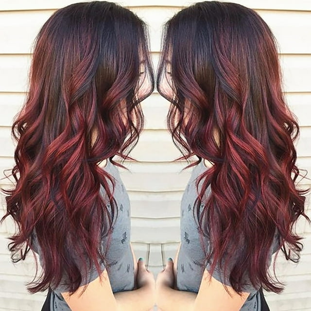 Fiudx Peluca con Degradado, Cabello Sintético Rizado de 70 Cm de Largo, Mezcla de Colores Rojos Vibrantes, Ajuste Ajustable, Fácil de Cuidar, Ideal para Fiestas y Uso Diario, Aspecto Deslumbrante, Op