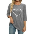 thumbnail image 5 of THDHVS Long Sleeve T Shirt Women,Shirts for Women,Women Brushed Heart Print Stripe Pullover with Round Neck and3/4 Sleeve Loose Fits for Casual Comfortable Gray S, 5 of 6