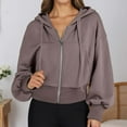 thumbnail image 2 of Women's Zip Up Hoodies Cropped Y2K Streetwear Casual A Short Long Sleeved Hooded Sweatshirt With High Pockets And Full Zippers For Women, 2 of 5