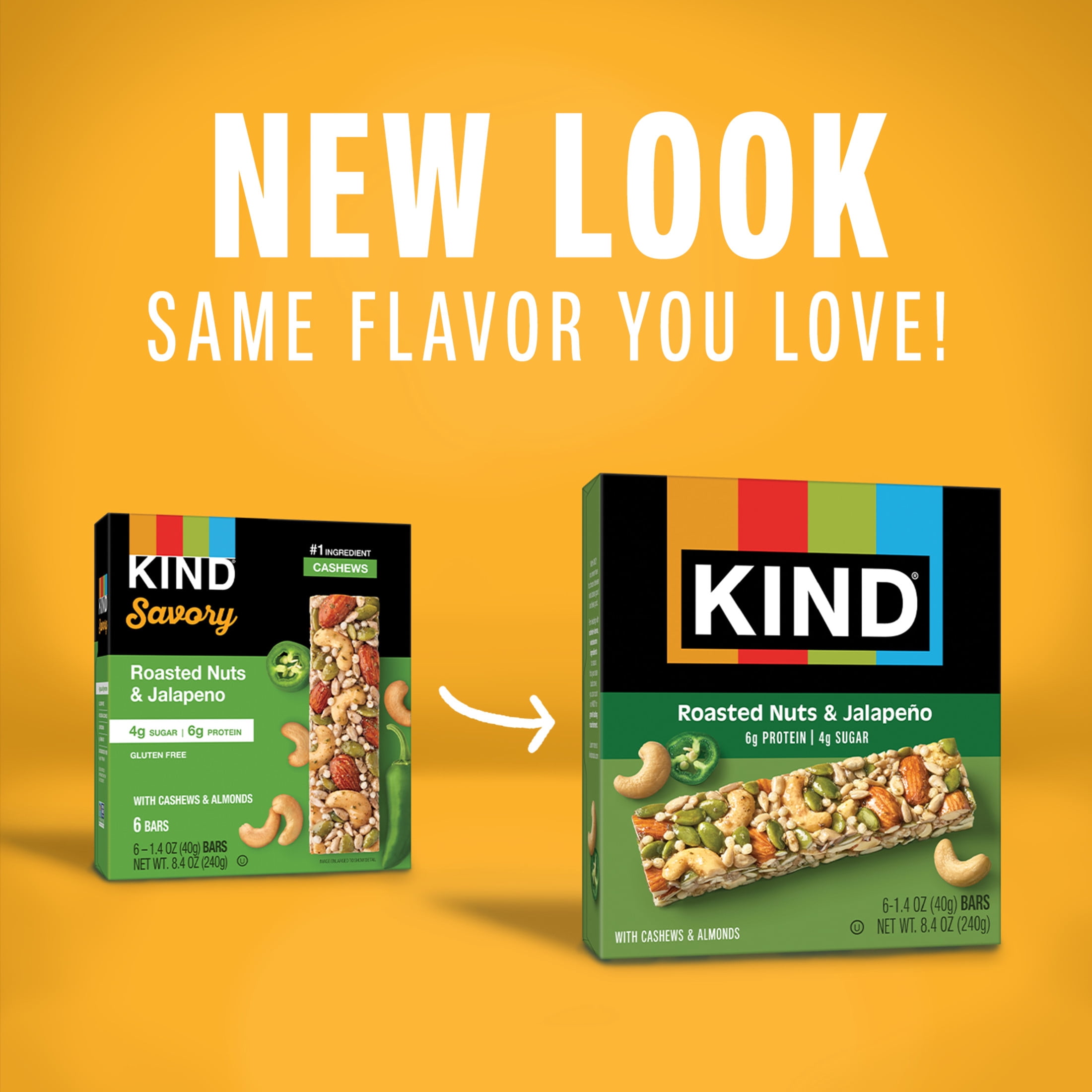 KIND Savory Nut Bars, Gluten Free Snacks, Roasted Nuts & Jalapeno, 8.4oz Box (6 Bars)