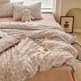 thumbnail image 1 of Funda Nórdica Queen Algodón Suave Estética Floral Juegos de Cama Estilo Francés Rosa, 1 of 9
