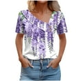 thumbnail image 2 of Sakmal Fashion T-Shirts for Women Loose Fit Slim Fit Short Sleeve Floral V-Neck Shirts T-Shirts Spring Outfits for Women 2025, 2 of 5