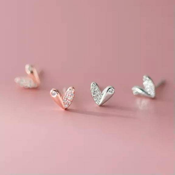 K-KED 925 Sterling Silver Crystal Heart Stud Earrings Womens Jewellery Gift-Silver