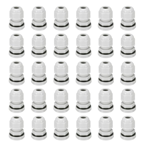 Uxcell 30 Pcs M16x1.5" Cable Glands Adjustable 4-8mm PA6 Nylon IP68 Waterproof Connectors with Seals Anti-Corrosion for Industrial/Outdoor Electrical Systems (White)