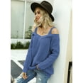 thumbnail image 4 of Womens Long Sleeve Cold Shoulder Knit Pullover Sweater Tops Loose Jumper Sweaters Blouse, Blue, Large, 4 of 7