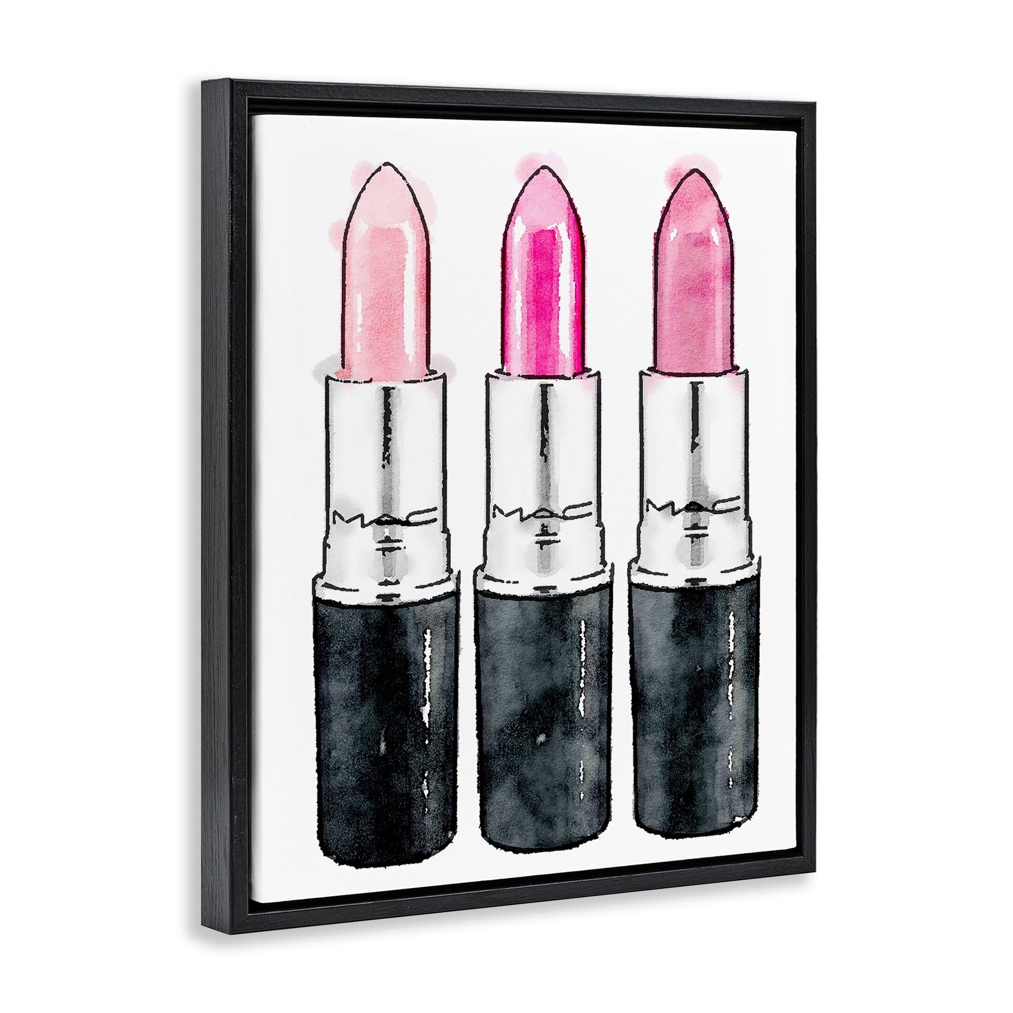 Stupell Industries Three Pink Lipsticks Jet Black Framed Floating Canvas Wall Art, 16x20, by Amanda Greenwood