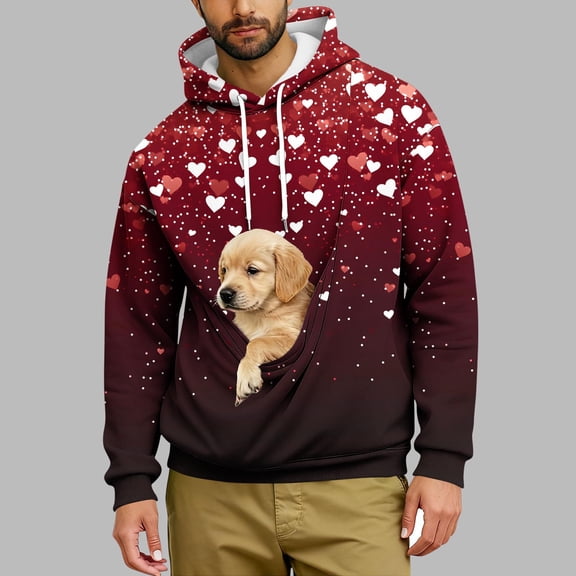 BVOFAR Pet Carrier Pouch Hoodie for Men Gradient Kangaroo Pocket Animal Holder Pullover Funny Print Graphic Sweatshirt for Men Orange M