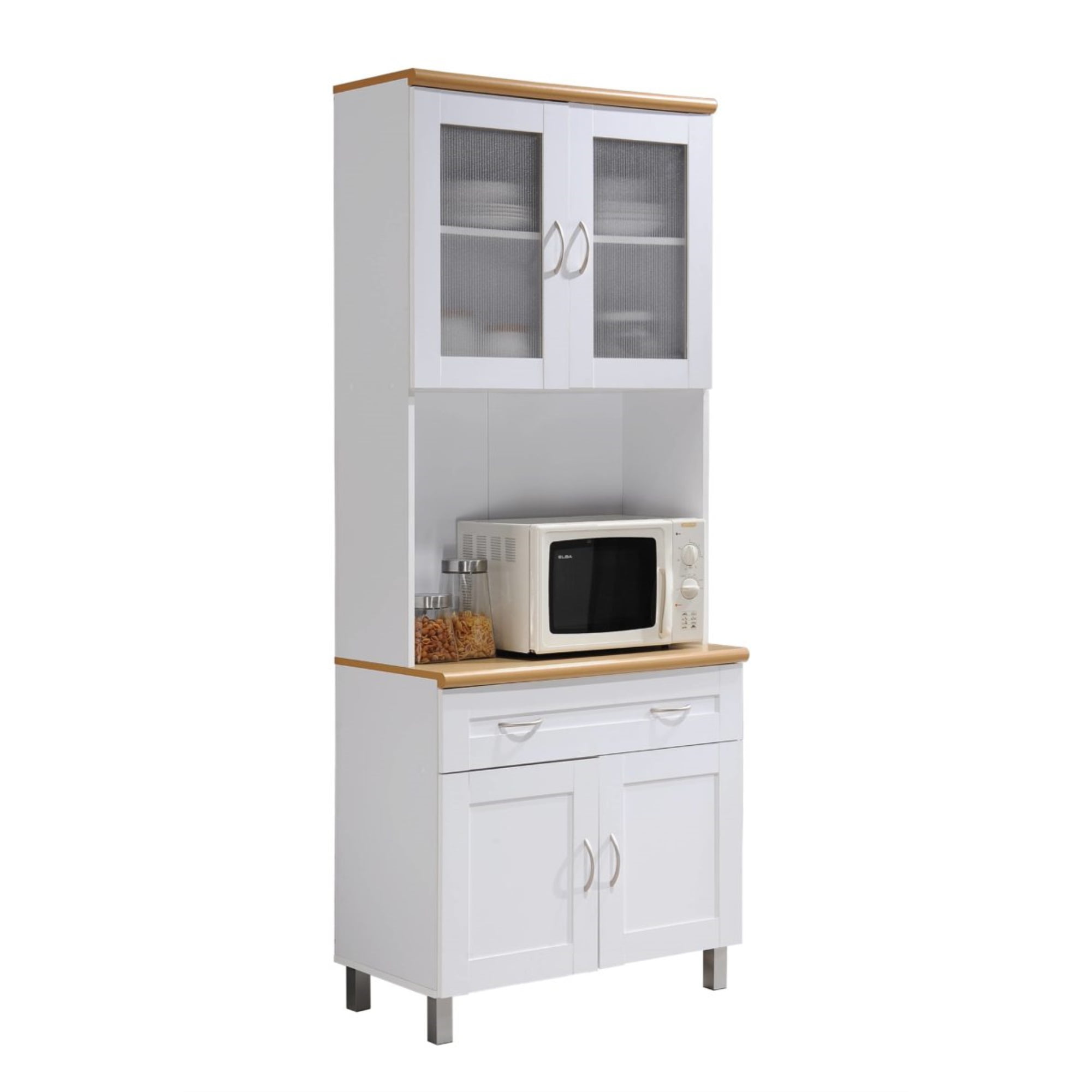 Hodedah Kitchen Cabinet with Top and Bottom Enclosed Cabinet Space in ...