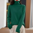 thumbnail image 2 of Gyexs Womens Fall Sweaters Soft Turtleneck Long Sleeve Wool Sweater Solid Lightweight Knit Pullover Tops Women's Fashion, Dark Green, Size XL, 2 of 4