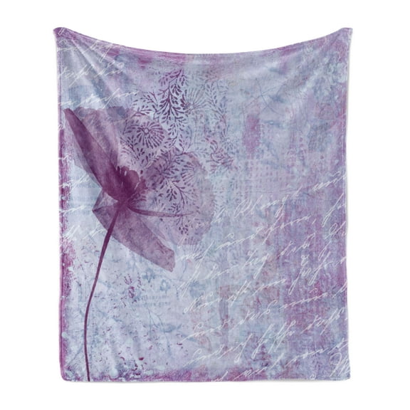 Poppy Flower Soft Flannel Fleece Throw Blanket, Poppy Artwork with Poetry Pattern Romance Theme Floral Vintage Style Graphic, Cozy Plush for Indoor and Outdoor Use, 60" x 80", Lilac, by Ambesonne