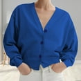 thumbnail image 2 of UYISJ Women's Cropped Cardigan V Neck Button Down Knitted Sweater Long Lantern Sleeve Coats Casual Solid Color Outerwear Blue XXL, 2 of 6
