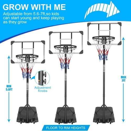 Enyopro 7ft  Portable Basketball Hoops and Goal for Adults Teens, 5.6ft - 7ft Adjustable Basketball Court with 28 inch Backboard and Wheels, Removeable Basketball System