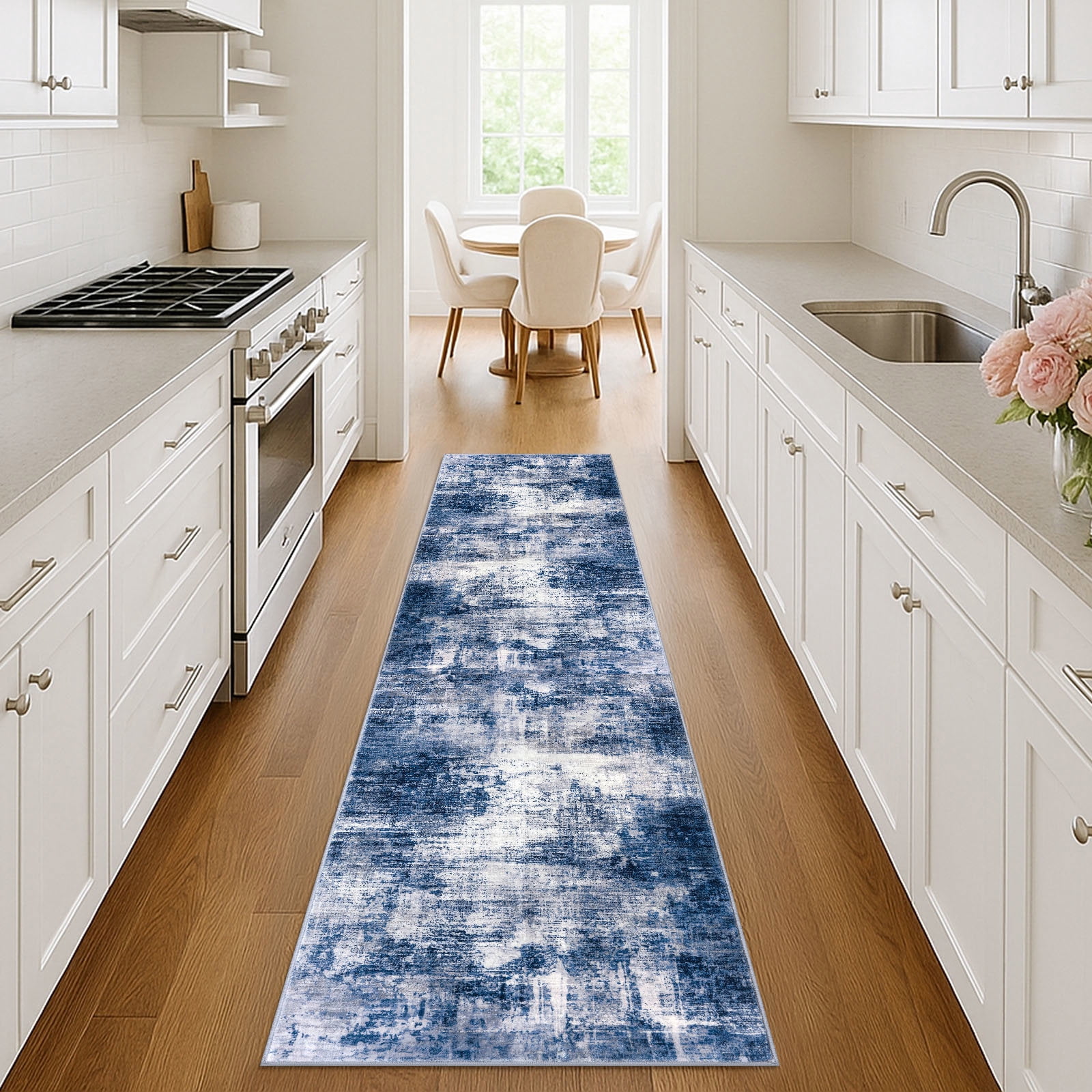 iOhouze Runner Rugs 2x8 Washable Runner Rug for Hallways Non Slip Kitchen Runner Low Pile Soft Printed Faux Wool Abstract Floor Runner for Inodoor Bedroom Entryway Laundry Room, Blue/Rust/White