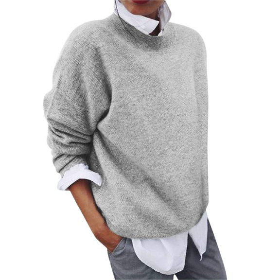 Yokua Women's Sweater 2 in 1 Shirt Loose Solid Color Long Sleeve Bottoming Comfortable Sweater Pullover
