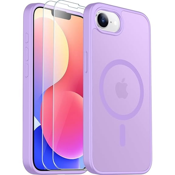 Eryueer for iPhone 16e Case for iPhone 17e Case Magnetic Translucent Matte Case with 2PCS Tempered Glass Screen Protector Slim Phone Case for iPhone 16E/17E 6.1'' Light Purple