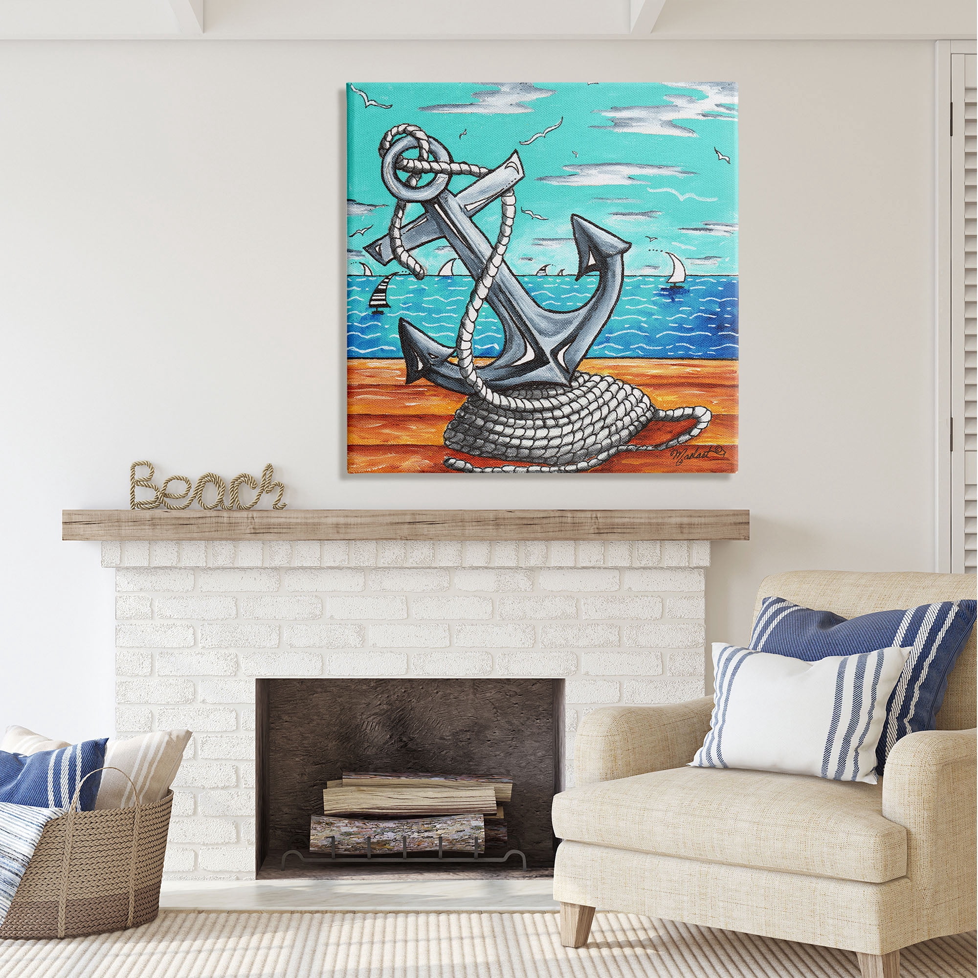 Stupell Industries Maritime Anchor on Beach Nature Painting Gallery Wrapped Canvas Print Wall Art, 36 x 36