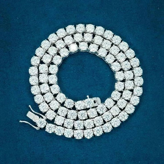 Radiant Jewelry 25Ct Round Cut Lab Created CZ Diamond Tennis Necklace for Women 5mm Stones 18'' Chain 14K White Gold Finish