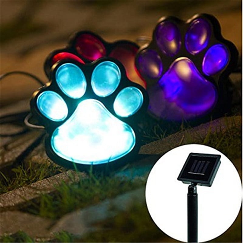 4 x Solar Dog Cat Animal Paw Print Lights Garden Outdoor LED Path Lawn Decor 