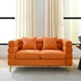 thumbnail image 2 of 60 Inch Oversized 2 Seater Sectional Sofa with Square Arm and 4 Golden Metal Legs, Modern Teddy Fabric Upholstered Sofa Couch, Sleeper Sofa with 2 Pillows for Living Room, Office and Apartment, Orange, 2 of 9