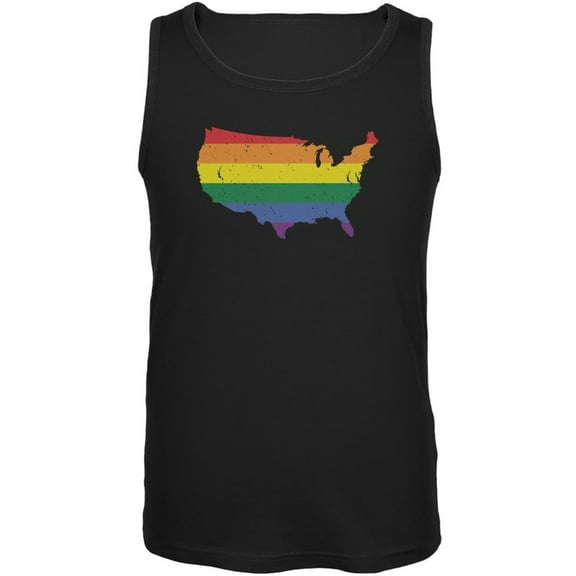 LGBT Rainbow USA Black Adult Tank Top - X-Large