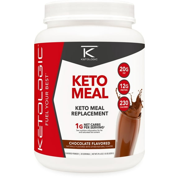 KetoLogic KetoMeal (Chocolate) 20 Servings - Keto Meal Replacement Shake Powder, 1g of Net Carbs, 20g of Fat, 12g of Protein