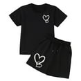 thumbnail image 4 of shoper Girls Outfits Round Neck Letter Print Cotton Short Sleeve Tops and Shorts Loose Baby Girl Outfits Stylish Girls' Summer Clothing Sets Black 130, 4 of 6